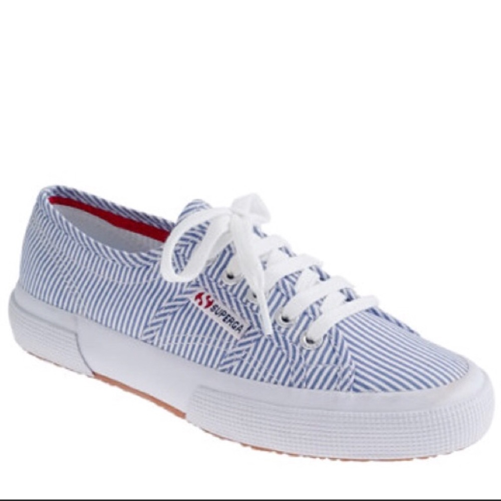 Superga Blue and White Pinstripe Sneakers - Size 6